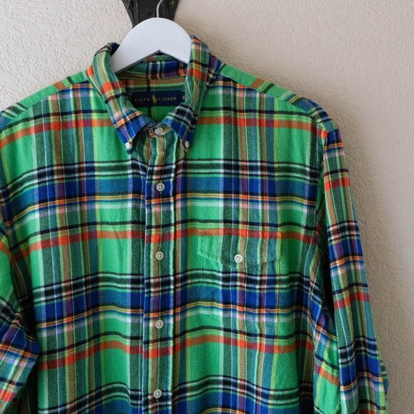 Ralph Lauren XL Green Plaid Flannel Shirt 100% Cotton Button Down Men - Picture 4 of 10